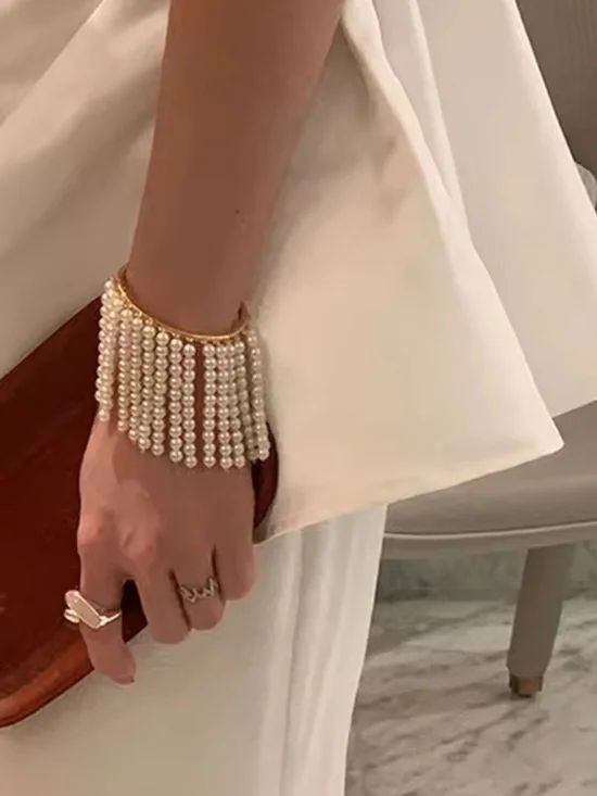 Anthropologie Gold Cuff Pearl Fringe Bracelet - White Pearls - Picture 5 of 6